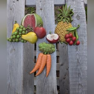 Vtg 1976- 1982 Plastic Fruit Wall Plaques Grapes Apples Pear Carrot MCM Retro